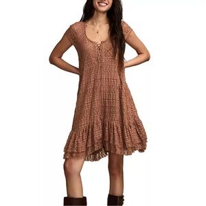 NEW! Lucky Brand Women's Lace Short Sleeve Mini Dress | Size Small | Color: Clay